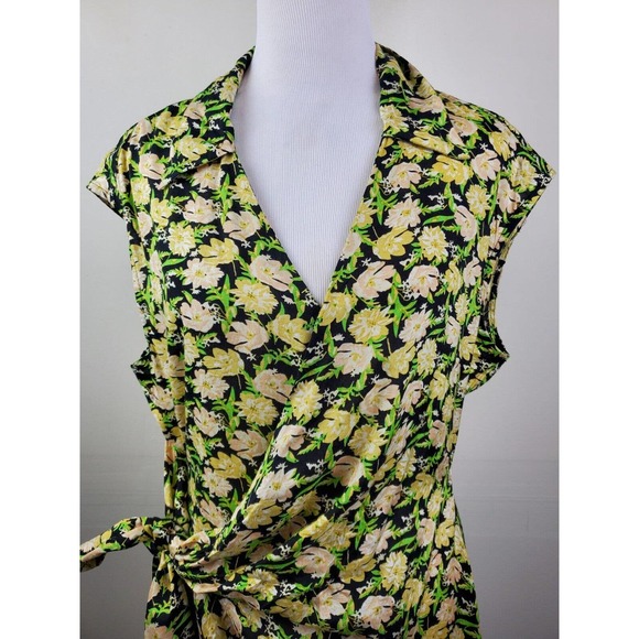 Urban Outfitters LARGE Floral Wrap Mini Dress YELLOW Tie Waist - Picture 3 of 12